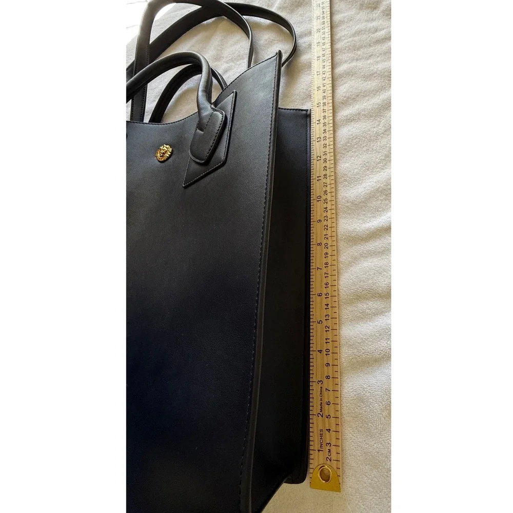 Anne Klein Vintage City Chic Black Lion Head Tote Shoulder Bag Logo